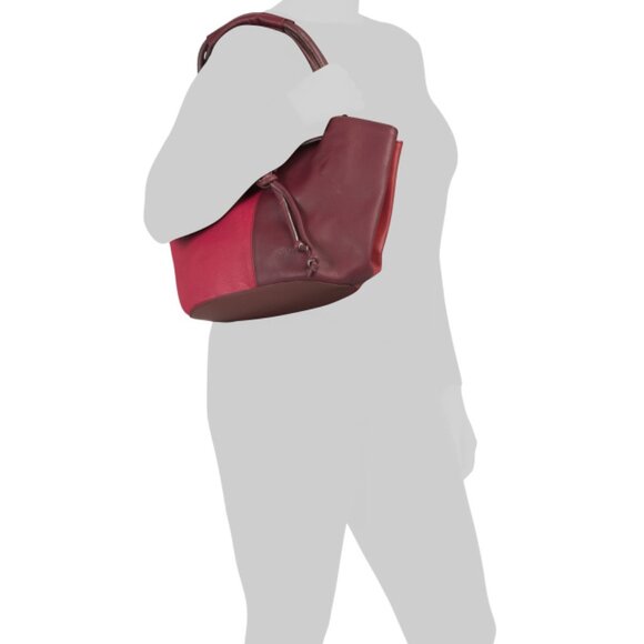 SORUKA Burgundy Leather Uma Color Block Shoulder Bag - Picture 2 of 2